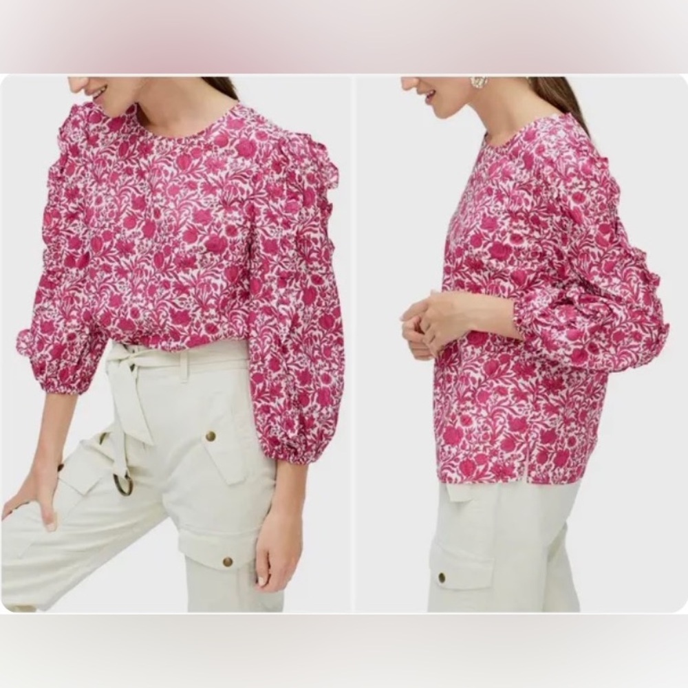 J. Crew Liberty Fabric floral blouse | XS | magenta pink floral - Picture 2 of 8